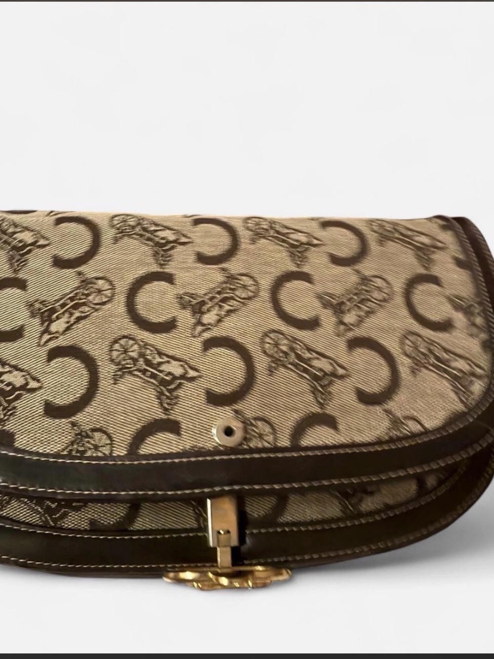 Celine brown leather shoulder bag with gold hardware